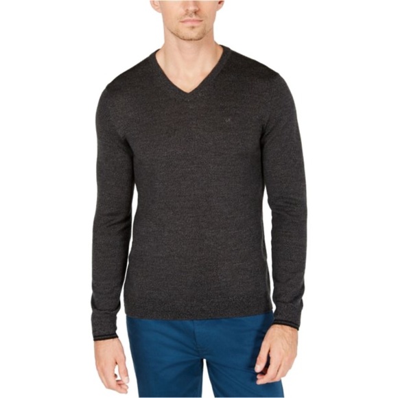 Calvin Klein Mens Extra Fine Merino Pullover Sweater in Black/Gray Size Small - Picture 1 of 7